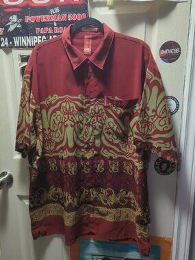 MARC ECKO 72 Men's Hawaiian shirt Size Large Red Front Pocket Scorpion Y2K MMA
